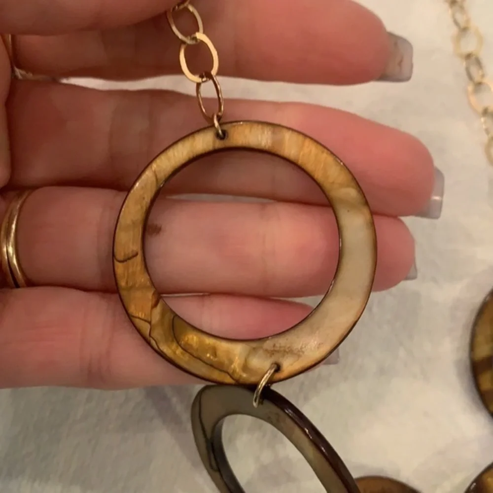 14k gold filled open circle natural shell statement necklace